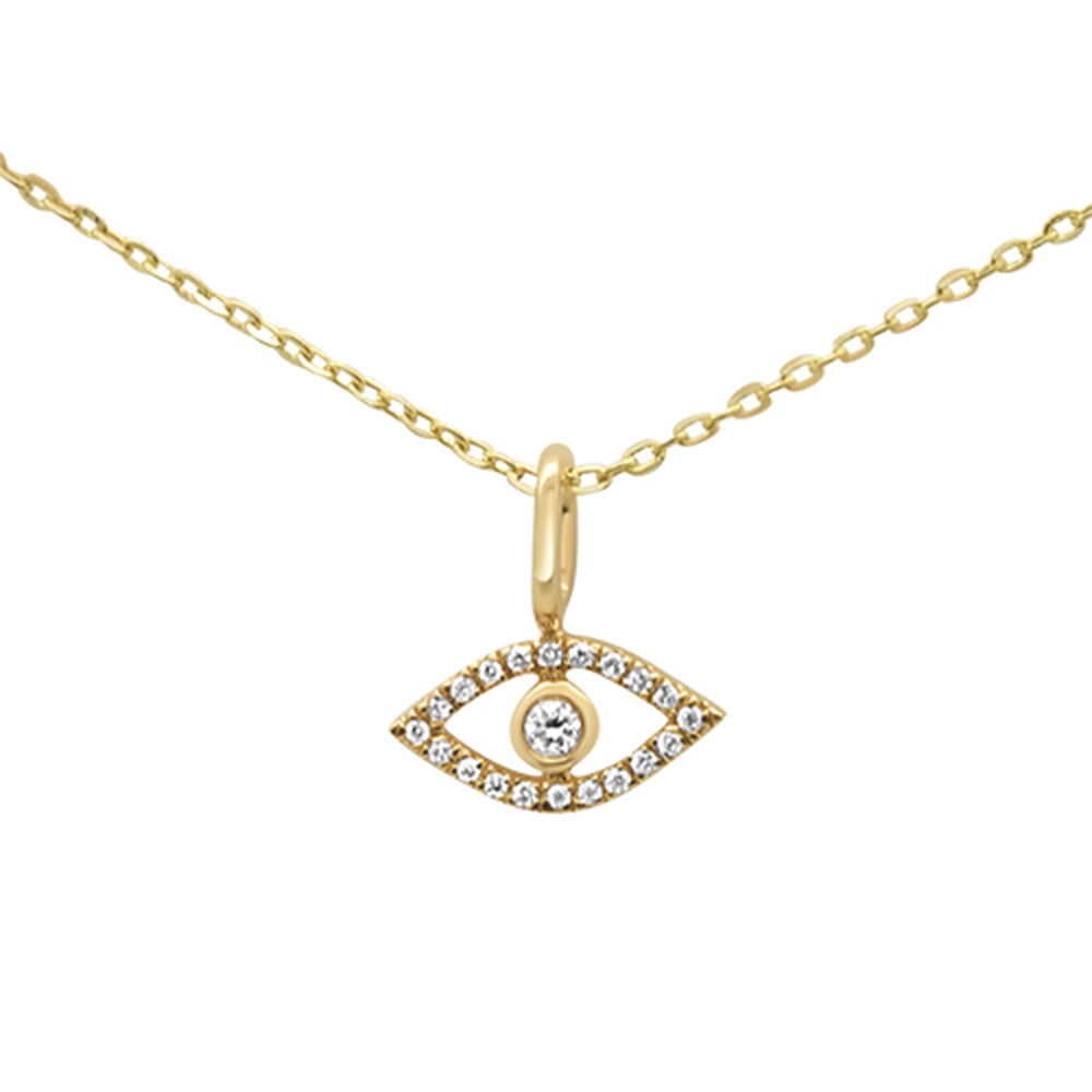 DIAMOND CLOSEOUT! .05ct 14KT Yellow Gold Evil Eye Diamond Pendant Necklace 18"