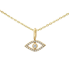 DIAMOND CLOSEOUT! .05ct 14KT Yellow Gold Evil Eye Diamond Pendant Necklace 18"