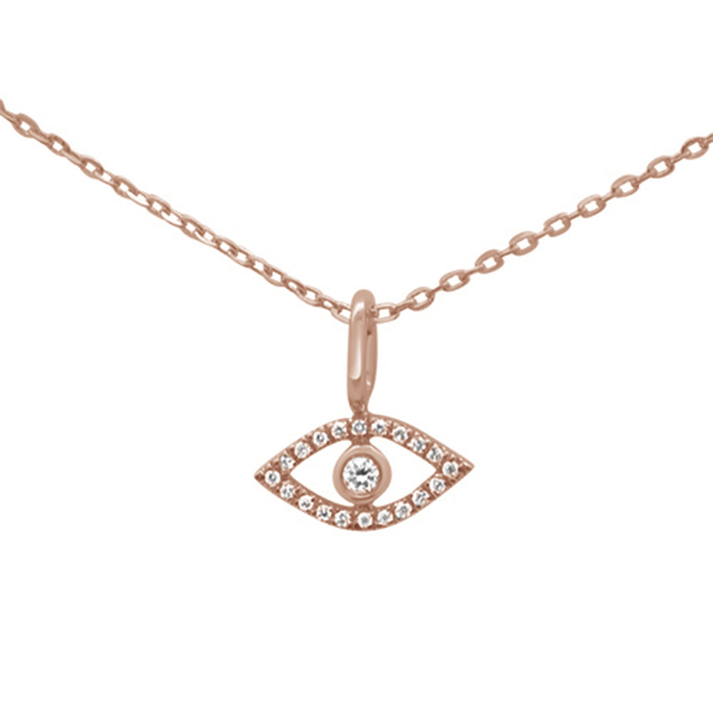 .05ct 14KT Rose Gold Evil Eye Diamond Pendant Necklace 18"
