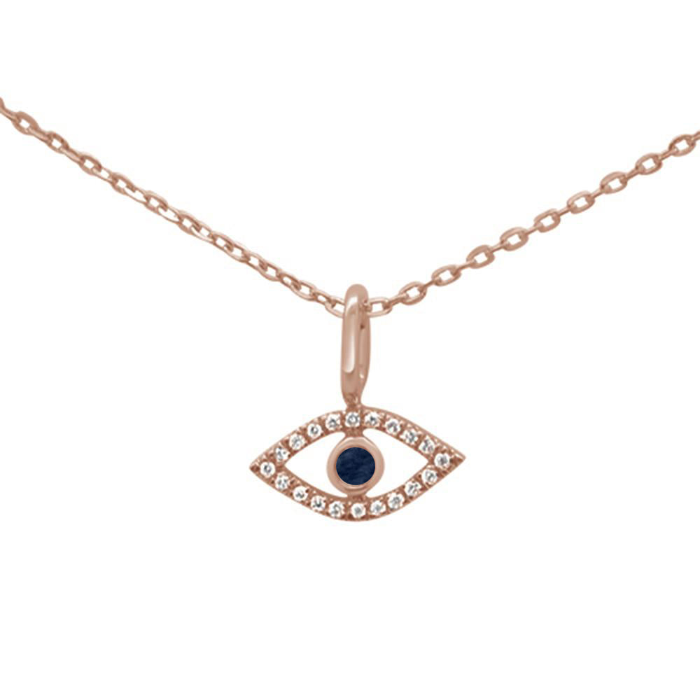 .04ct 14k Rose Gold Evil Eye Blue Sapphire & Diamond Pendant Necklace 18"