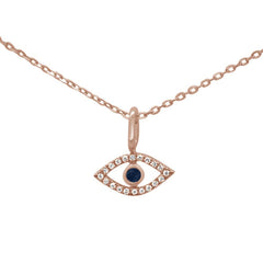 .04ct 14k Rose Gold Evil Eye Blue Sapphire & Diamond Pendant Necklace 18"