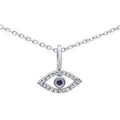 .06ct 14k White Gold Evil Eye Blue Sapphire & Diamond Pendant Necklace 18"