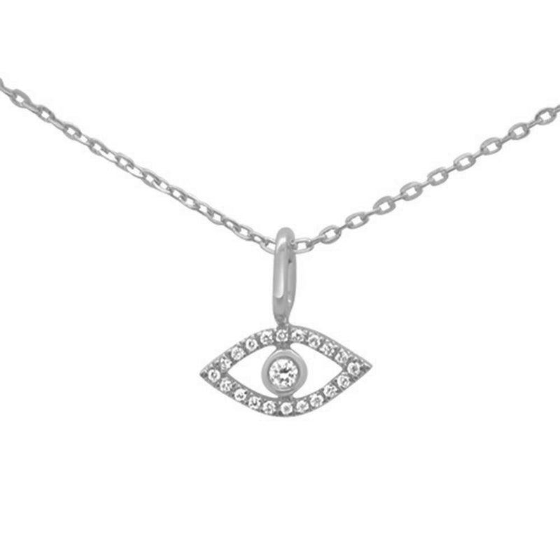 DIAMOND CLOSEOUT! .05ct F SI 14K White Gold Evil Eye Diamond Pendant Necklace 18"