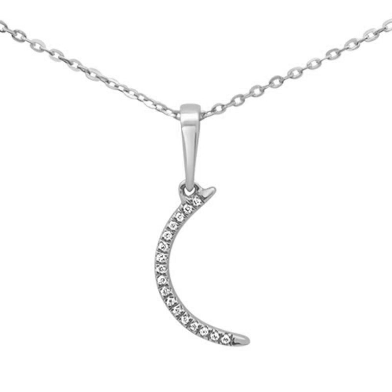 DIAMOND CLOSEOUT! .03ct 14K White Gold Crescent Moon Diamond Pendant Necklace 18" Chain
