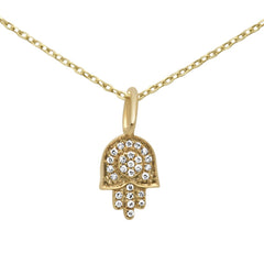 .05ct 14KT Yellow Gold Diamond Hand of Hamsa Pendant Necklace 18"