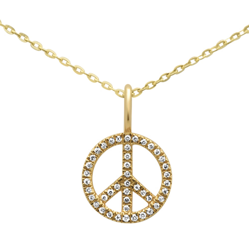 DIAMOND CLOSEOUT! .07ct 14KT Yellow Gold Diamond Peace Sign Pendant Necklace 18"
