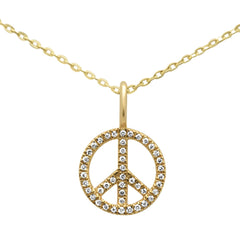DIAMOND CLOSEOUT! .07ct 14KT Yellow Gold Diamond Peace Sign Pendant Necklace 18"