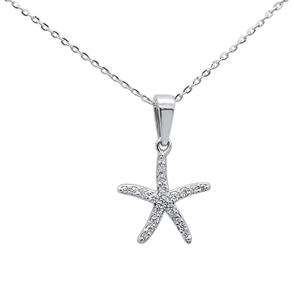 SPECIAL! .13ct 14K White Gold Round Diamond Starfish Pendant Necklace 18" Long Chain