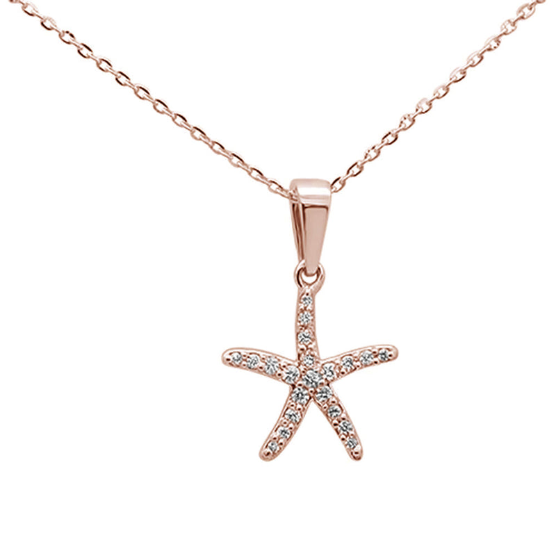 DIAMOND CLOSEOUT!  .17ct 14K Rose Gold Round Diamond Starfish Pendant Necklace 16"+ 2" Ext.