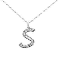 DIAMOND CLOSEOUT! .10ct F SI 14k White Gold Diamond "S" Initial Pendant Necklace 18"