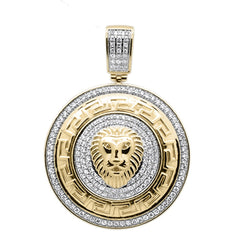 DIAMOND CLOSEOUT! 1.50ct F SI 10kt Yellow Gold Lion Greek Key Micro Pave Diamond Charm Pendant