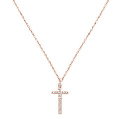 DIAMOND CLOSEOUT! .07ct G SI 10K Rose Gold Diamond Cross Pendant Necklace 18"