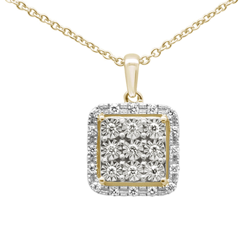 DIAMOND CLOSEOUT! .15ct 10K Yellow Gold Diamond Square Pendant Necklace 18"