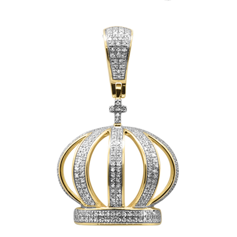 DIAMOND CLOSEOUT!  .42ct G SI 10K Yellow Gold Diamond Micro Pave Men Cross Crown Iced Out Charm Pendant