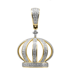 DIAMOND CLOSEOUT!  .42ct G SI 10K Yellow Gold Diamond Micro Pave Men Cross Crown Iced Out Charm Pendant