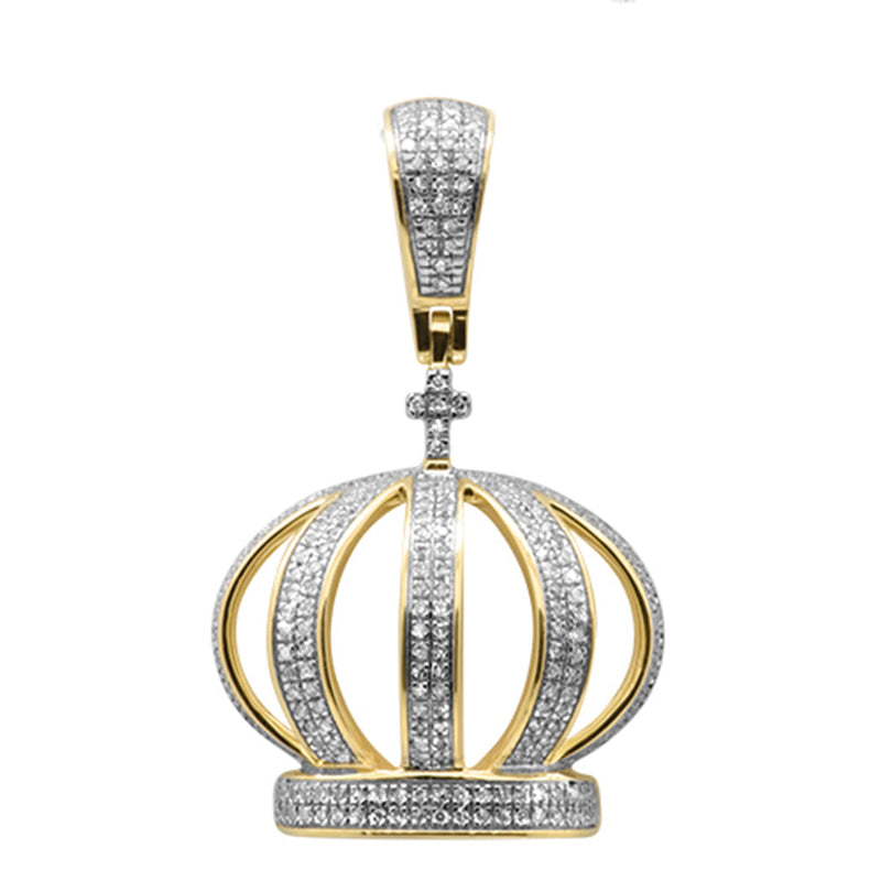 DIAMOND CLOSEOUT!  .42ct G SI 10K Yellow Gold Diamond Micro Pave Men Cross Crown Iced Out Charm Pendant