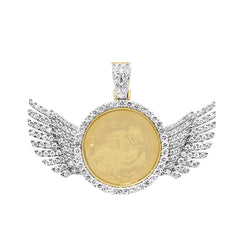 DIAMOND CLOSEOUT!  3.11ct G SI 10K Yellow Gold Wings Diamond Circle Micro Pave Iced Out Picture Locket Pendant