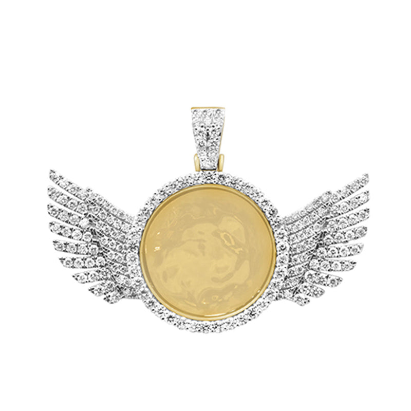 DIAMOND CLOSEOUT!  3.11ct G SI 10K Yellow Gold Wings Diamond Circle Micro Pave Iced Out Picture Locket Pendant