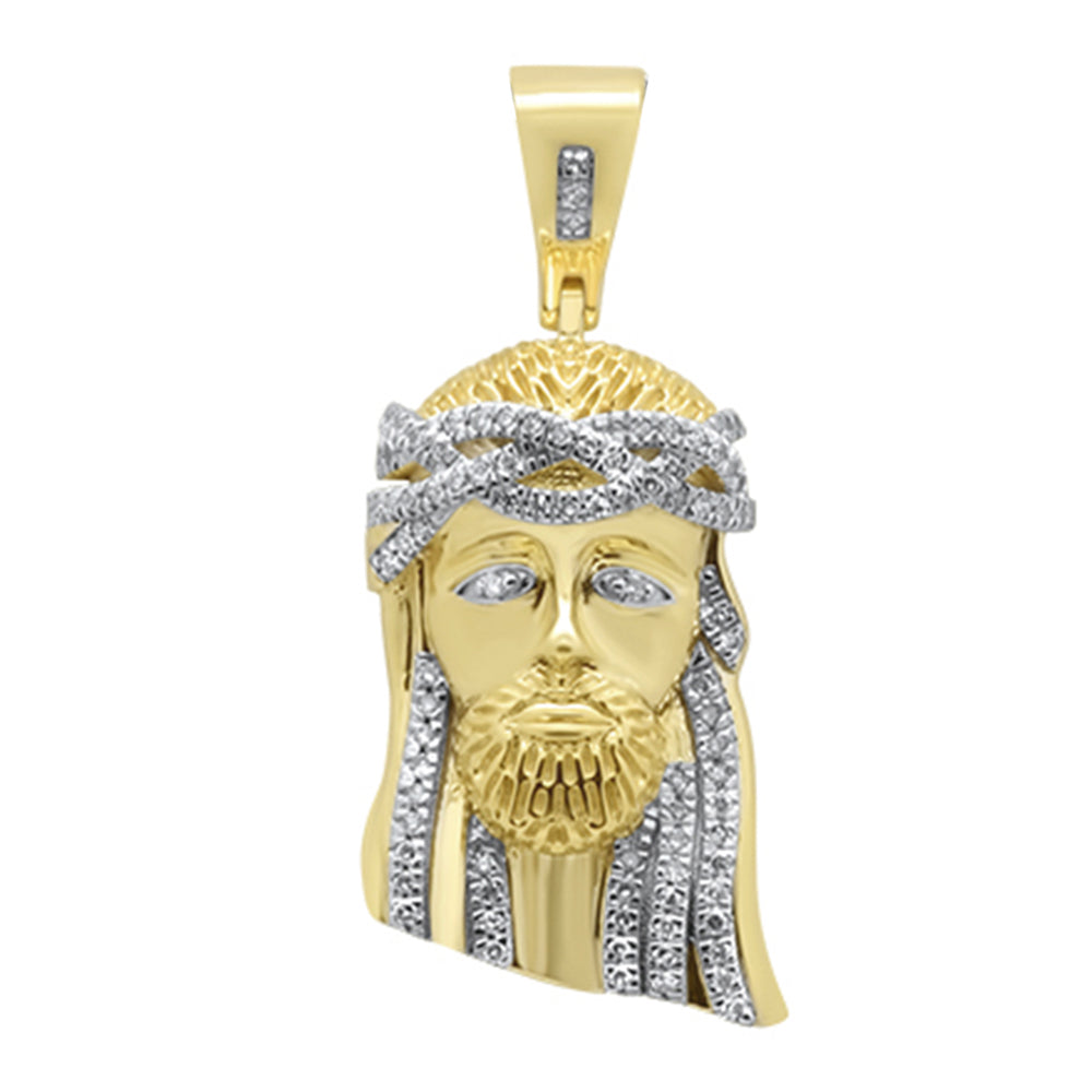 DIAMOND  CLOSEOUT!  .22ct G SI 10K Yellow Gold Micro Pave Jesus Head Diamond Charm Pendant