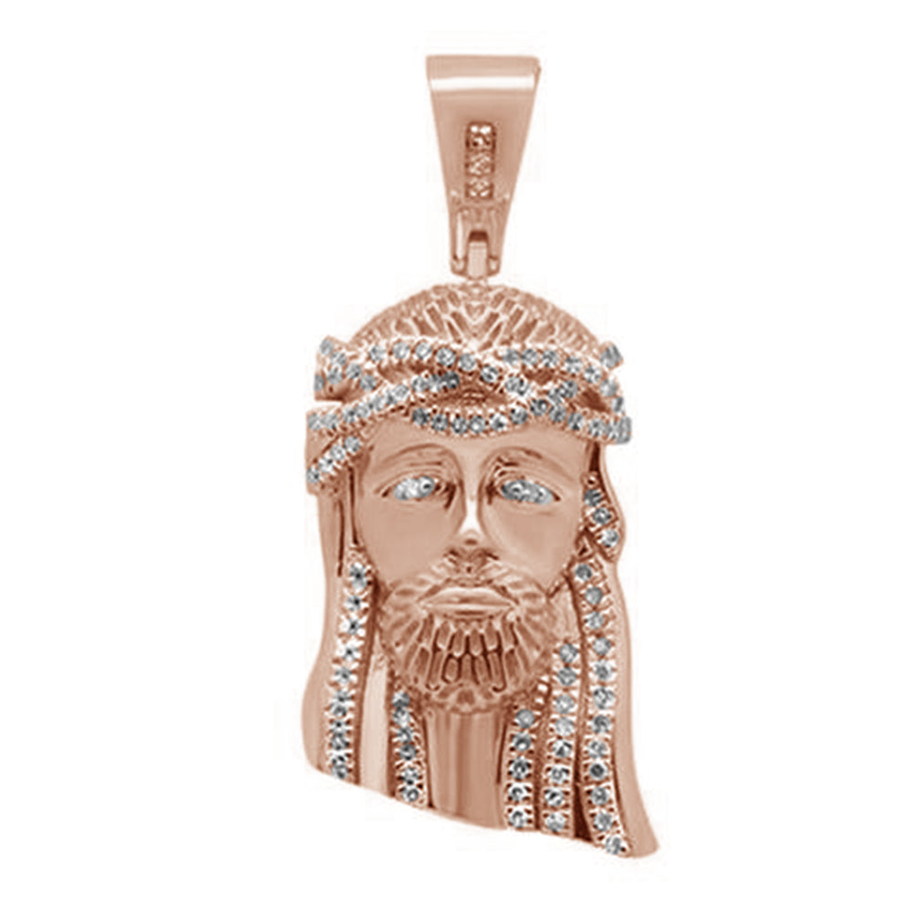 DIAMOND CLOSEOUT!  .22ct G SI 10K Rose Gold Micro Pave Jesus Head Diamond Charm Pendant