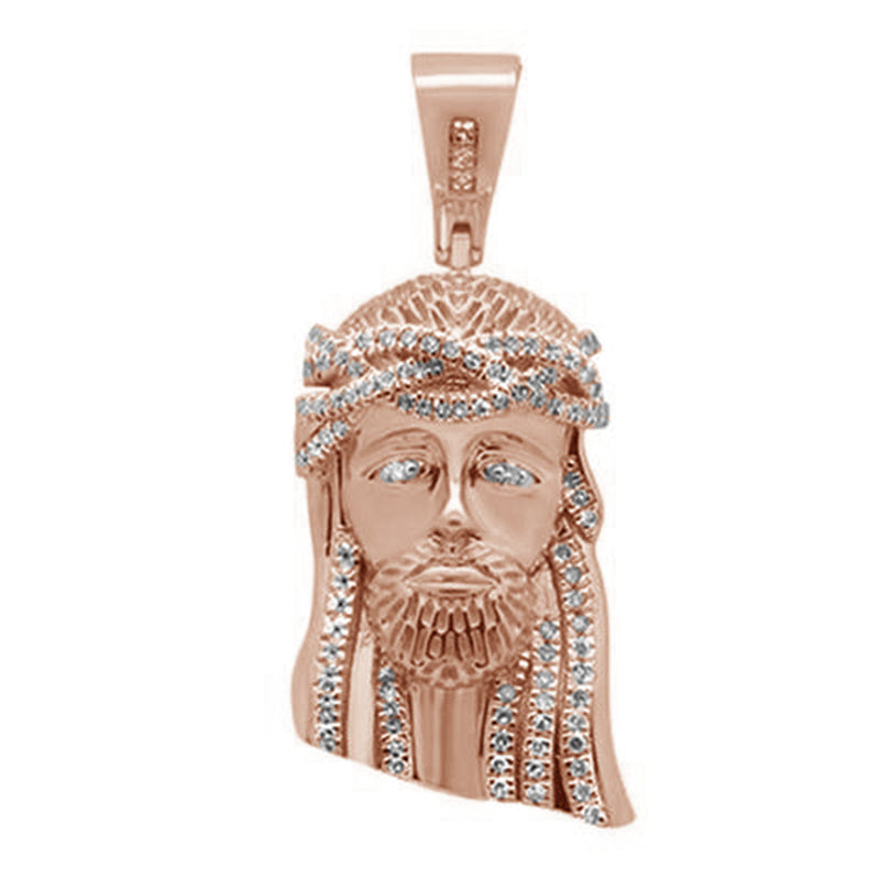 DIAMOND CLOSEOUT!  .22ct G SI 10K Rose Gold Micro Pave Jesus Head Diamond Charm Pendant