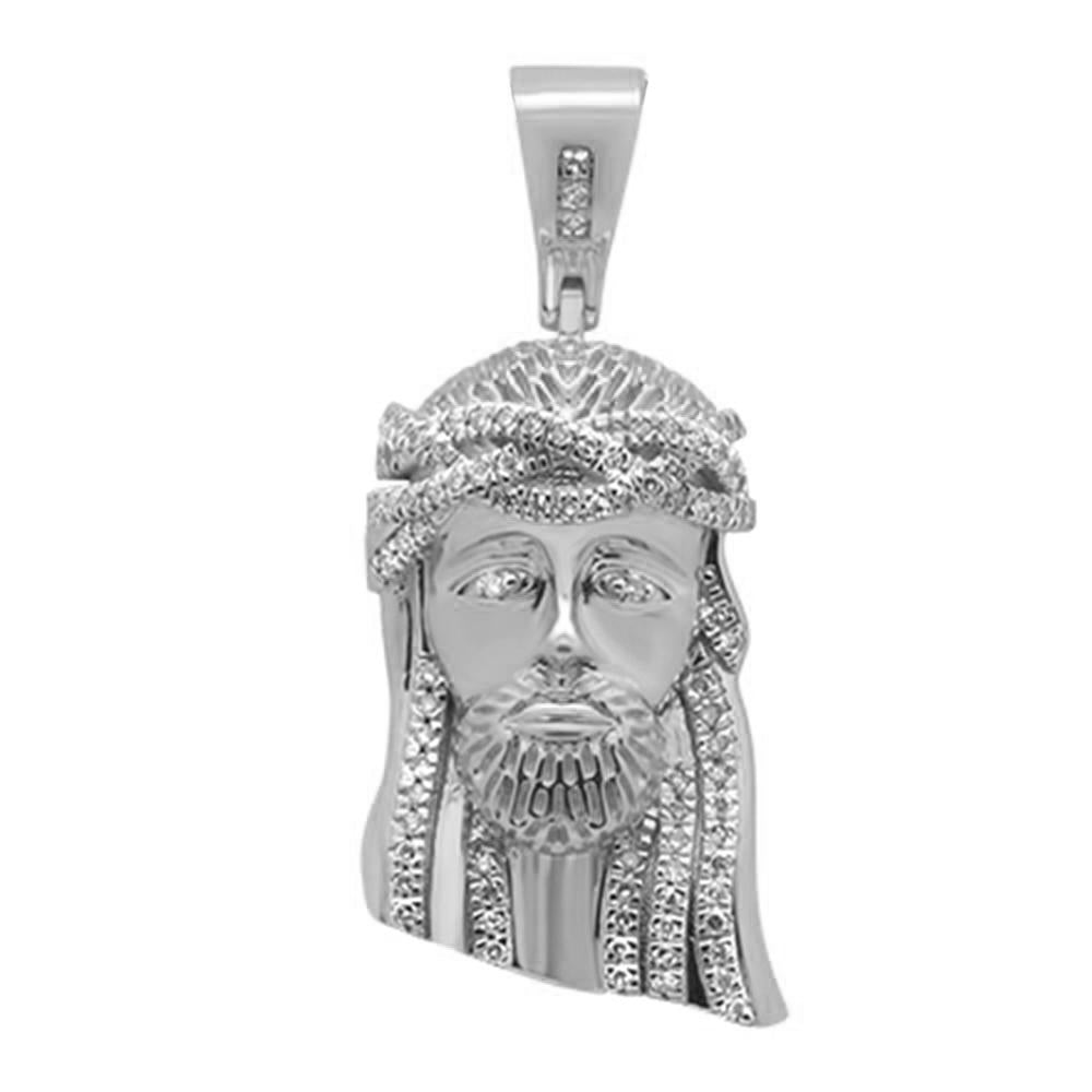 DIAMOND CLOSEOUT!  .22ct G SI 10K White Gold Micro Pave Jesus Head Diamond Charm Pendant