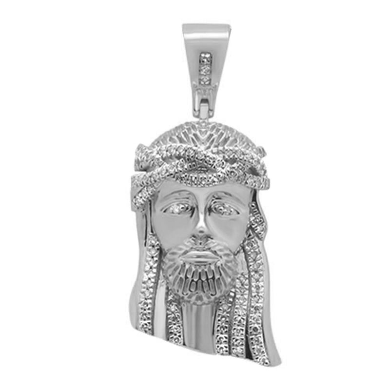 DIAMOND CLOSEOUT!  .22ct G SI 10K White Gold Micro Pave Jesus Head Diamond Charm Pendant