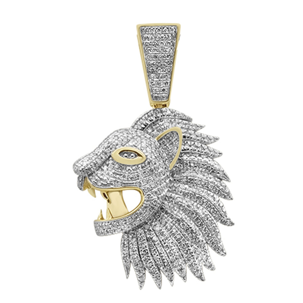 DIAMOND CLOSEOUT! .77ct G SI 10K Yellow Gold Diamond Micro Pave Hip Hop Lion Head Charm Pendant