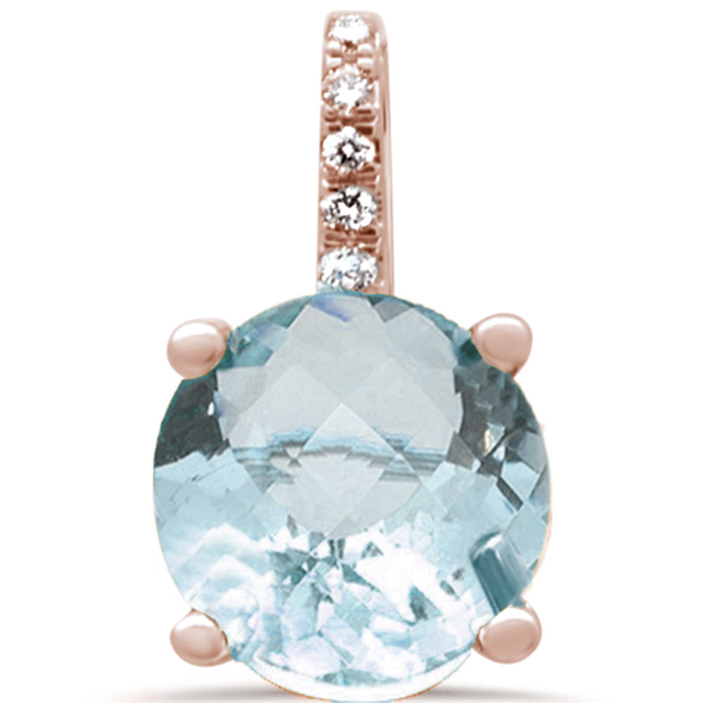 GEMSTONE CLOSEOUT! 1.62ct F SI 14K Rose Gold Diamond & Aqua Gemstone Pendant