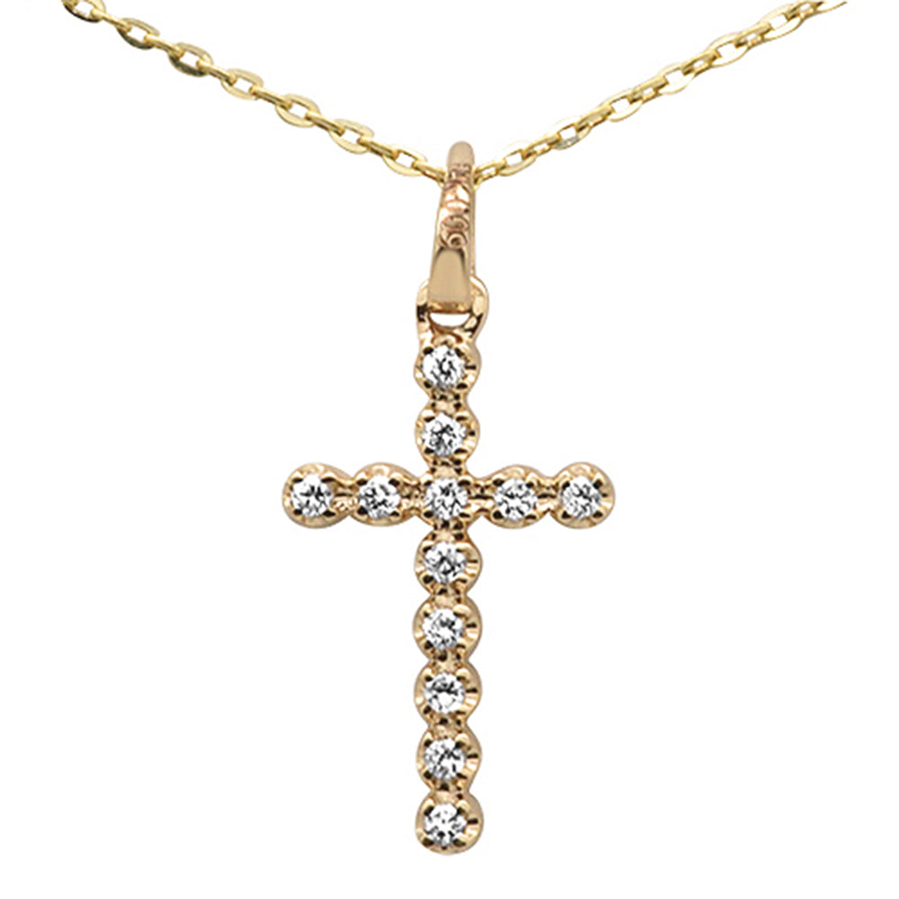 DIAMOND CLOSEOUT! .10ct F SI 14K Yellow Gold Diamond Cross Pendant Necklace 16" +2" Ext