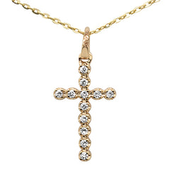 DIAMOND CLOSEOUT! .10ct F SI 14K Yellow Gold Diamond Cross Pendant Necklace 16" +2" Ext