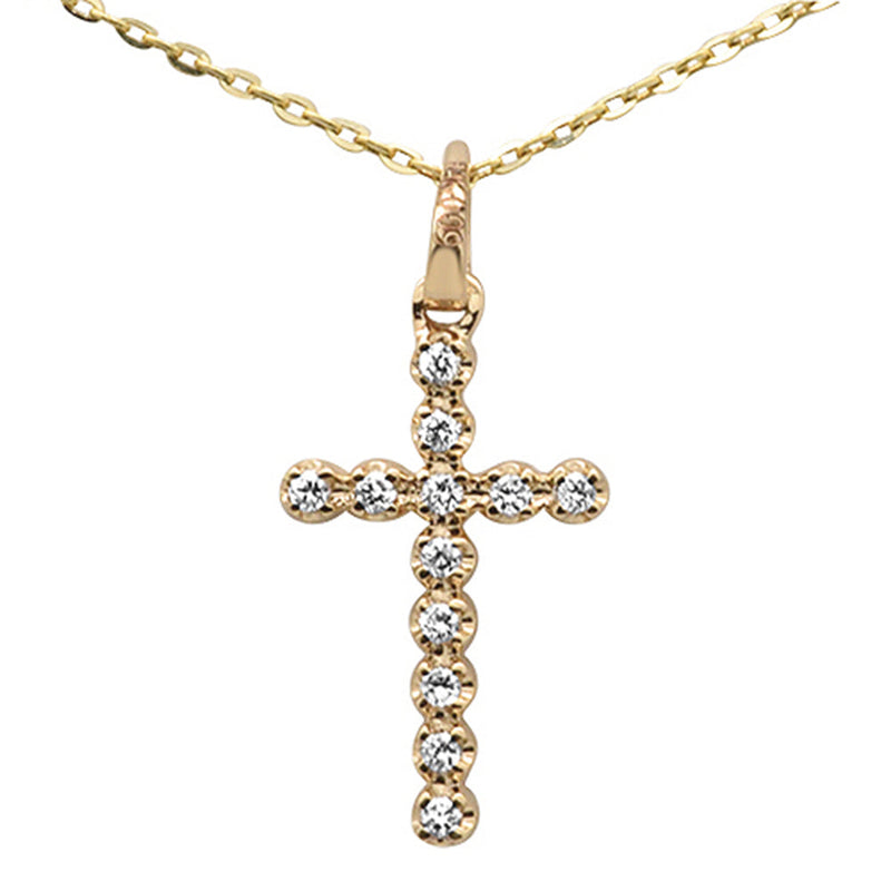 DIAMOND CLOSEOUT! .10ct F SI 14K Yellow Gold Diamond Cross Pendant Necklace 16" +2" Ext