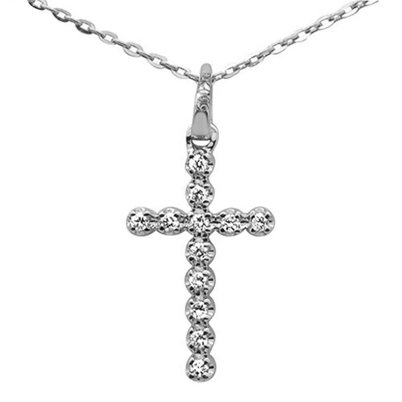 DIAMOND CLOSEOUT! .09ct F SI 14K White Gold Diamond Cross Pendant Necklace 16" +2" Ext