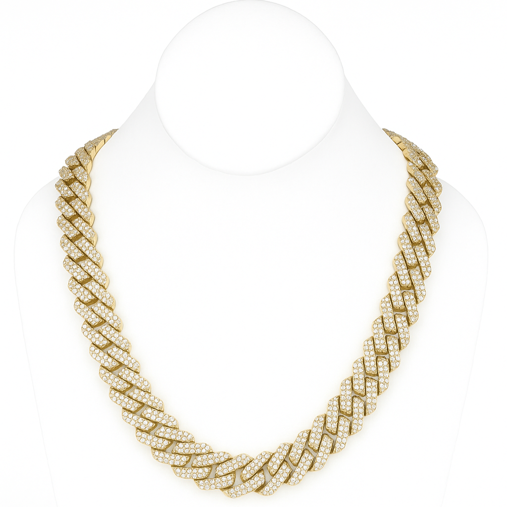 DIAMOND CLOSEOUT!  15MM 33.57ct 14KT Yellow Gold Diamond Micro Pave Miami Sqaure Cuban Link Necklace 22"