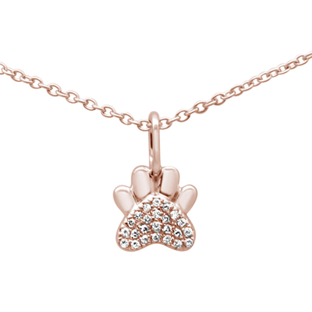 DIAMOND CLOSEOUT! .04ct G SI 14K Rose Gold Diamond Paw Print Pendant Necklace 16+2" Ext.