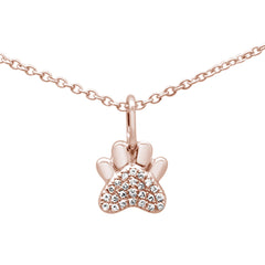 DIAMOND CLOSEOUT! .04ct G SI 14K Rose Gold Diamond Paw Print Pendant Necklace 16+2" Ext.