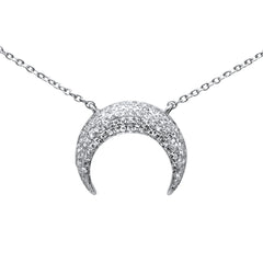 DIAMOND CLOSEOUT! .26ct G SI 14K White Gold Diamond Trendy Half Moon Pendant Necklace 16+2" Ext.