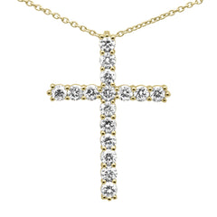 DIAMOND CLOSEOUT! 1.03ct G SI 14K Yellow Gold Diamond Cross Pendant Necklace 16+2" Ext.