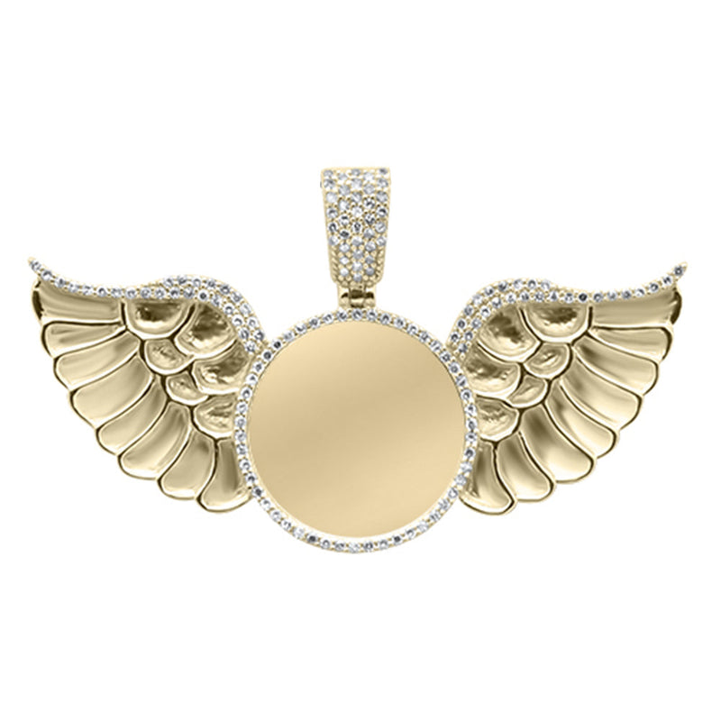 DIAMOND CLOSEOUT!  .25CT G SI 10K Yellow Gold Diamond Iced Out Wings Angel Memory Pendant