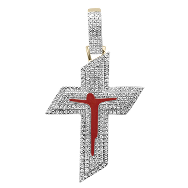 DIAMOND CLOSEOUT!  .54ct G SI 10K Yellow Gold Diamond Micro Pave Iced Out Cross Charm Pendant