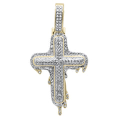DIAMOND CLOSEOUT!  .53ct G SI 10K Yellow Gold Diamond Drip Iced Out Cross Charm Pendant