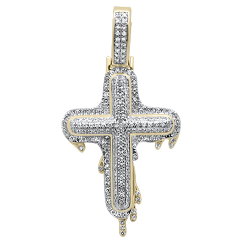 DIAMOND CLOSEOUT!  .53ct G SI 10K Yellow Gold Diamond Drip Iced Out Cross Charm Pendant