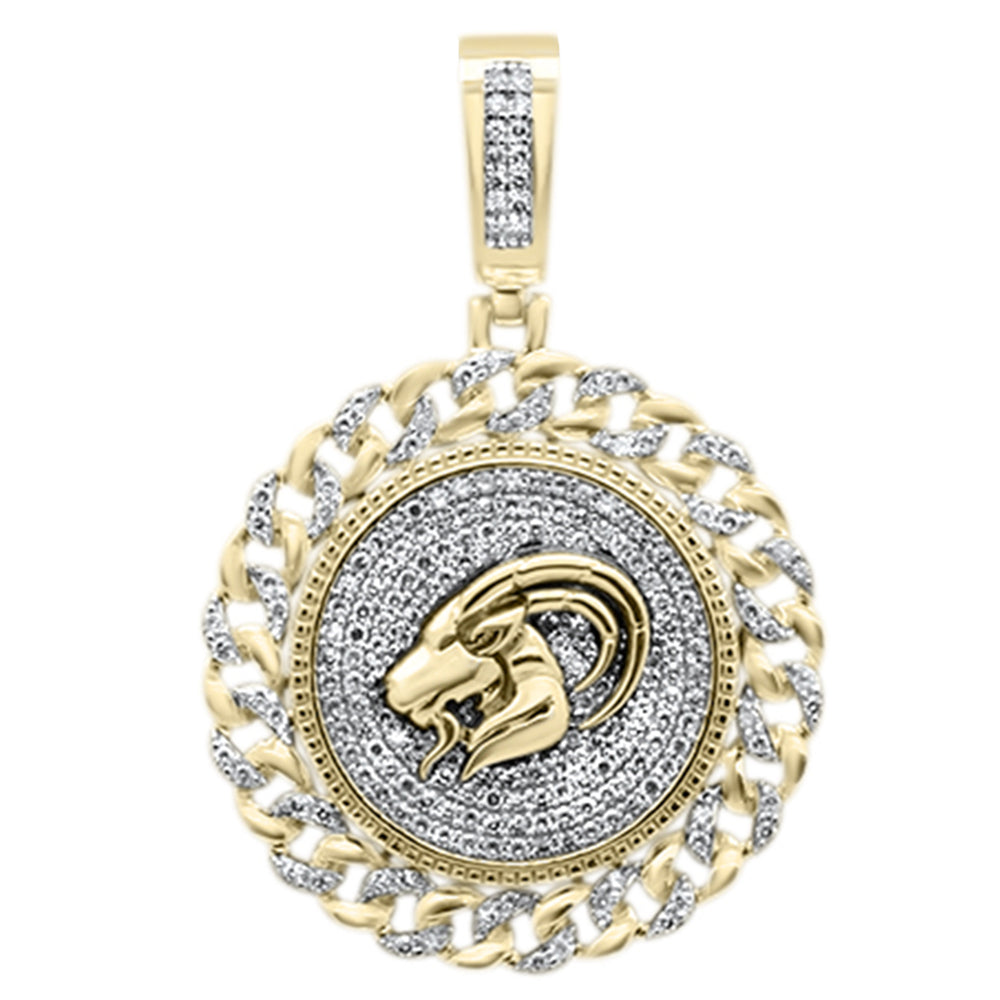 DIAMOND CLOSEOUT!  1.35CT G SI 10KT Yellow Gold Diamond Iced Out Micro Pave Ram Head Charm Pendant