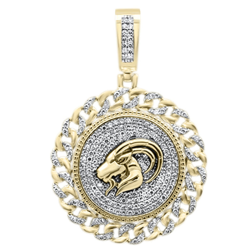 DIAMOND CLOSEOUT!  1.35CT G SI 10KT Yellow Gold Diamond Iced Out Micro Pave Ram Head Charm Pendant