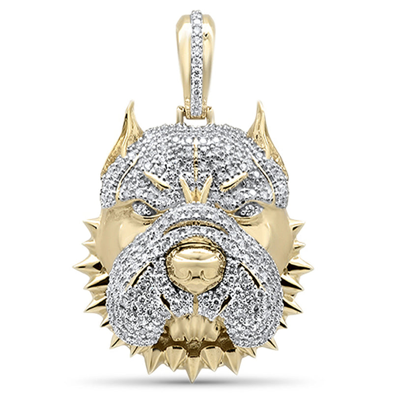 DIAMOND CLOSEOUT! 1.90CT G SI 10K Yellow Gold Diamond Micro Pave Iced Out Bulldog Charm Pendant
