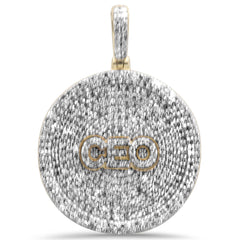 DIAMOND CLOSEOUT!  .81CT G SI 10KT Yellow Gold Diamond Micro Pave Iced out "CEO" Disc Charm Pendant