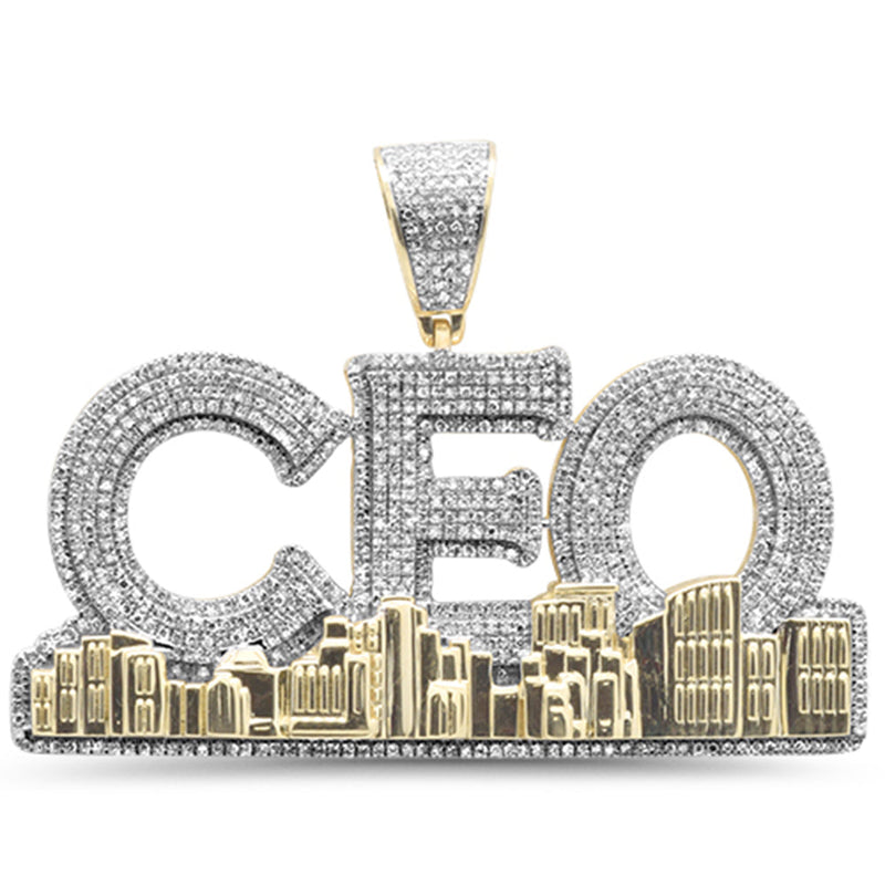 DIAMOND CLOSEOUT!  1.78CT G SI 10K Yellow Gold Diamond Custom "CEO" Skyline Iced Out Charm Pendant