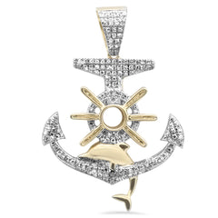 SPECIAL! .34CT G SI 10K Yellow Gold Diamond Iced Out Anchor Nautical Charm Pendant