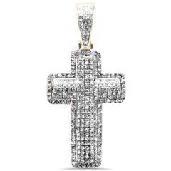 DIAMOND CLOSEOUT!  .65CT G SI 10K Yellow Gold Diamond Iced Out Cross Charm Pendant