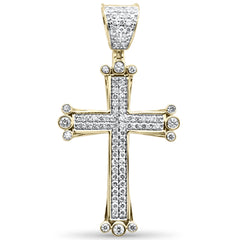 DIAMOND CLOSEOUT!  1.14CT G SI 10K Yellow Gold Diamond Iced Out Cross Charm Pendant